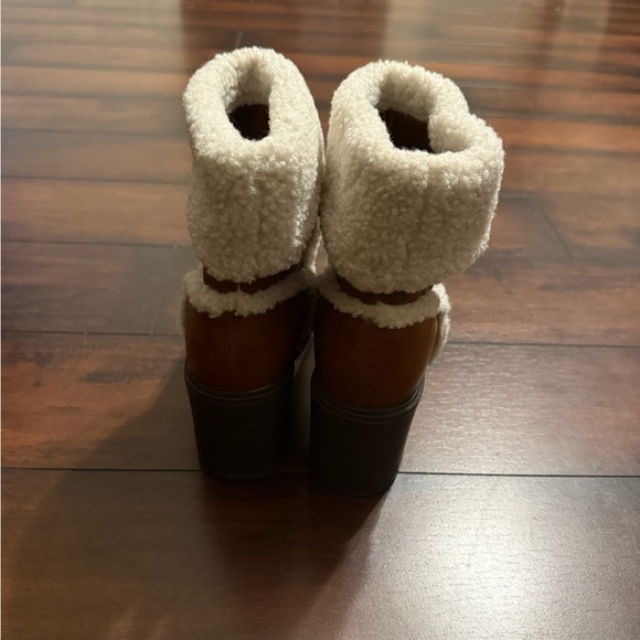 JustFab Ellie Trim Heeled Sherpa Lined Women's Boot Tan/Brown - Picture 4 of 7